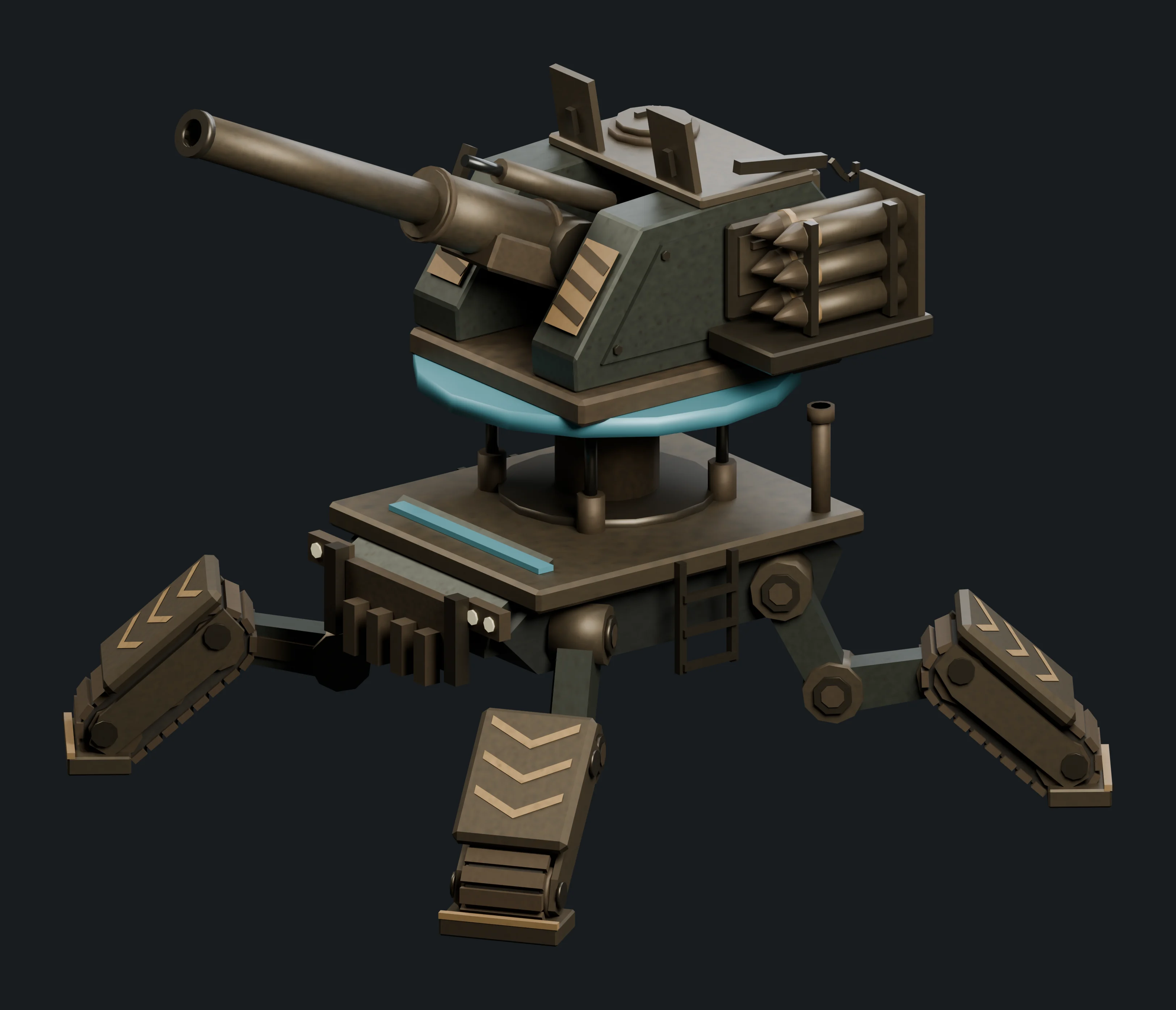 Bombard deployed, front three-quarter view